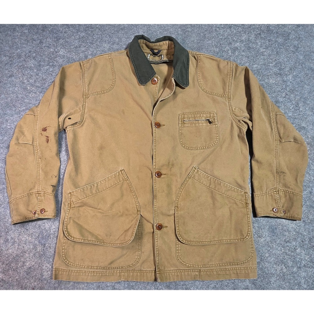 LL Bean Original Field Coat Tan Canvas Work Jacket Corduroy Mens L/XL *Cut Tag*